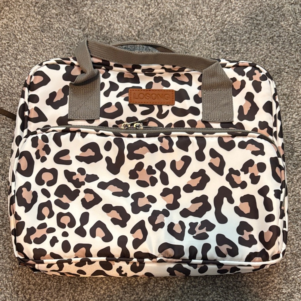 Leopard Print Travel Tote Bag in Beige and Brown